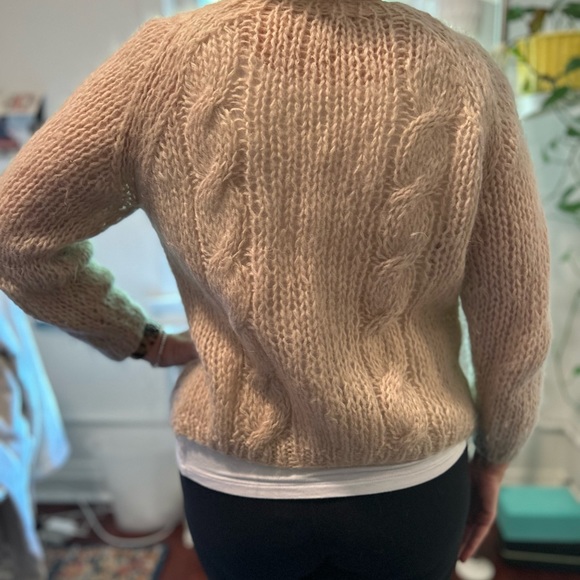 Handmade Mohair Blend Cardigan Cable Open Knit Champagne Blush - Size Small - Picture 8 of 8